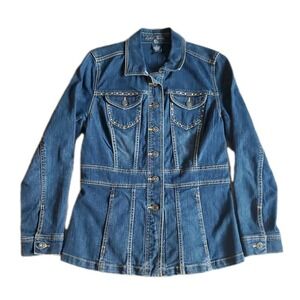 KIKIT Jean Jacket Denim Womens Size Medium Button Studded Western